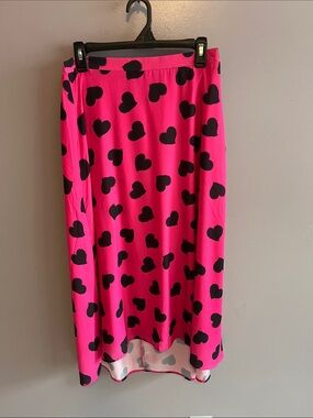 Hot Pink Heart Print Midi Skirt